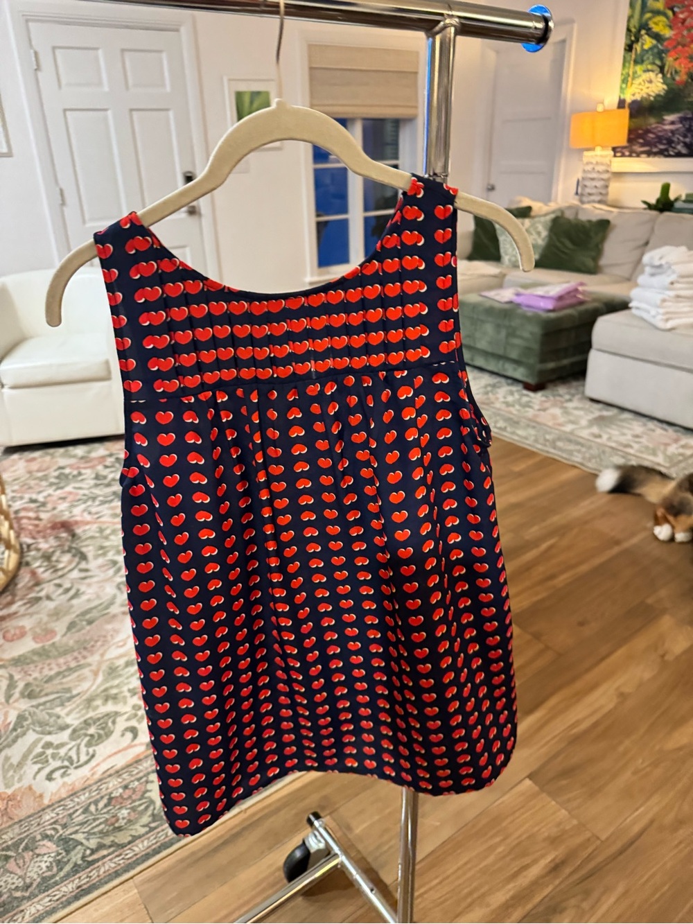 Kenar Navy Sleeveless Top with Red Heart Print